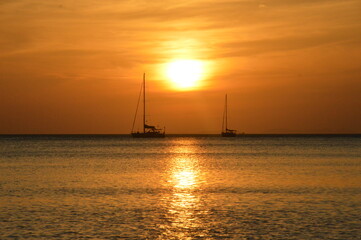 Sunset over the beaches on the untouced paradise island of Ko Phayam in the Andaman Sea, Thailand