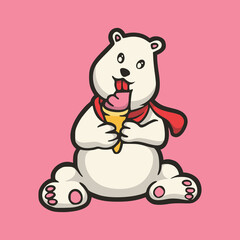 cartoon animal design Polar bear eating ice cream cute mascot logo