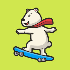 cartoon animal design Polar bear skateboarding cute mascot logo