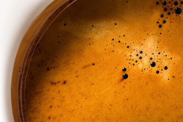 Closeup of espresso crema. Speciality coffee concept.