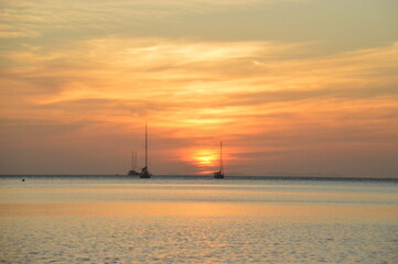 Sunset over the beaches on the untouced paradise island of Ko Phayam in the Andaman Sea, Thailand