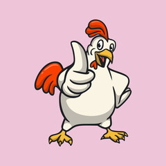 cartoon animal design rooster thumbs up pose cute mascot logo