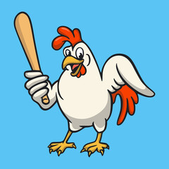 cartoon animal design rooster playing baseball cute mascot logo