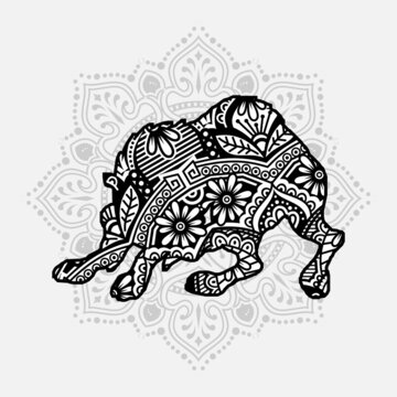 Dog Mandala Vector Line Art Style. Coloring page 

for adult and kids. Vector Illustration.