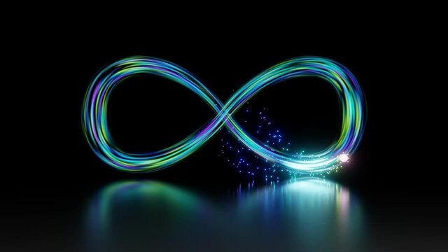 Light emitting lemniscate loop, colorful symbol of infinity and eternity. 3D render / rendering