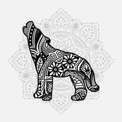 Dog Mandala Vector Line Art Style. Coloring page 

for adult and kids. Vector Illustration.