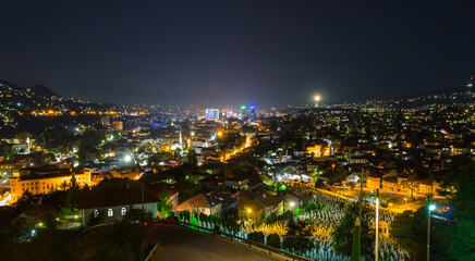 Fototapeta na wymiar Night panoramic view of Sarajevo city. Bosnia and Herzegovina