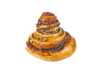 Whole small poppy seed roll isolated on a white background