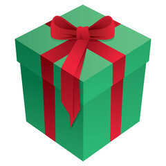 Green and Red Christmas Holiday Gift Box with Bow and Ribbon 3D Isolated Vector Illustration