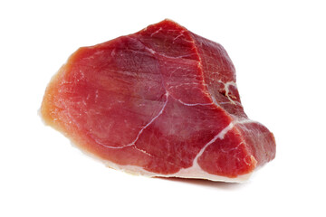 Piece of cured ham isolated on the white background