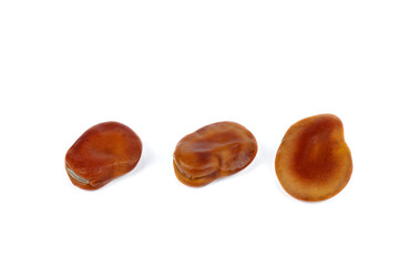 Three broad or fava beans isolated on white background