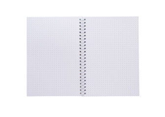 Blank dotted spiral white notebook, paper isolated on white background.