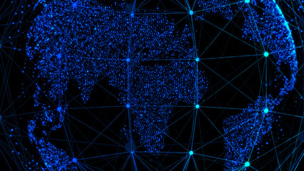 3d wireframe globe made of dots on a black background. Tech background. 3d rendering