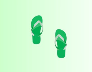 Green flip flop sandals on light green background