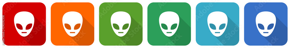 Aufkleber alien face icon set, flat design vector illustration in 6 colors options for webdesign and mobile ap