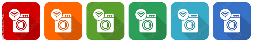 Aufkleber washing machine, internet, wifi icon set, flat design vector illustration in 6 colors options for we