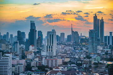 bangkok/Thailand-2 dec 2019:Beauitful sunset with Cityscape or Bangkok city Thailand.bangkok capital city of thailand.