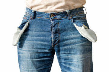 Nach außen gestülpte Taschen einer Hose als Zeichen von Geldmangel