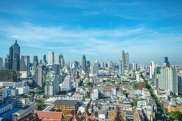 Bangkok/Thailand-2 Dec 2019:Bangkok Cityscape view with beautiful scenery blue sky and cloud in the day time.Bangkok is the capital and most populous city of Thailand.