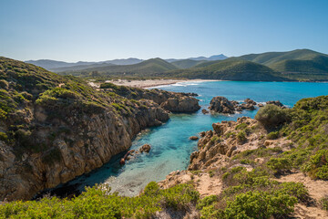 Small cove and Ostriconi beach in Corsica