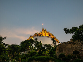 Golden mount in wat saket temple in loi krathong festival.loi krathong Temple fair in wat saket temple or Golden mount
