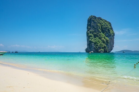 Beautiful idyllic seascape and white sand on koh poda island krabi city Thailand.Krabi - in southern Thailand is one of the most relaxing places on the planet.