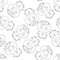 Cartoon cute gingerbread man with sprinkles seamless pattern sketch template. Christmas vector illustration of cookies in black and white for games, background, pattern, decor. Coloring paper, page.