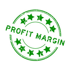 Grunge green profit margin word with star icon round rubber seal stamp on white background
