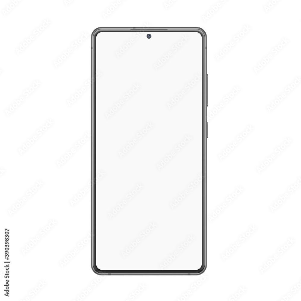 Aufkleber Realistic smartphone mockup vector illustration. Phone frame with blank display template with small face camera, frameless cellphone device digital screen front view isolated on white background