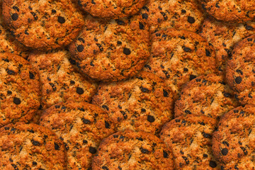 Homemade baking background. Sweet brown baked goods with chocolate. View from above. Recipes and...