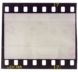 vintage retro blank photo placeholder, real macro photo of 35mm filmstrip with scratches and...