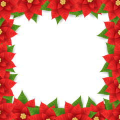 Fototapeta na wymiar Merry Christmas holiday frame, Paper art of red poinsettia flower on white background