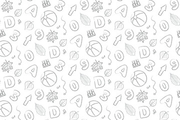 Seamless pattern on the theme of school sciences, linear vector on a white background