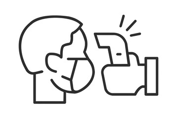 Black flat icon of temperature measurement man in mask