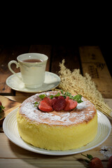 strawberry cake with coffee