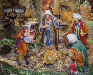 Fototapeta na wymiar Joseph with the three wise men with child Jesus Christmas bethlehem decoration figures