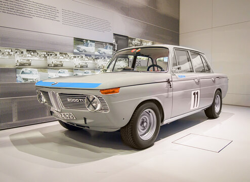 MUNICH, GERMANY-APRIL 4, 2017: 1966  BMW 2000TI (Drivers: Hahne, Ickx, Schnitzer, Mairesse) in the BMW Museum.