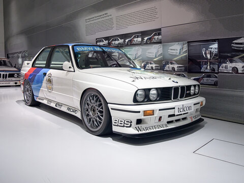 MUNICH, GERMANY-APRIL 4, 2017: 1989 BMW M3 Group A DTM 2.3 (Drivers: Ravaglia, Cecotto, Soper, Giroix) in the BMW Museum.