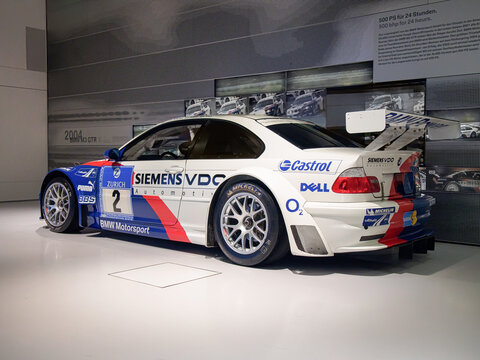 MUNICH, GERMANY-APRIL 4, 2017: 2004 BMW M3 GTR (Drivers: Stuck, Dirk and Jorg Muller, Priaulx, Huisman, Lamy, Said) in the BMW Museum.