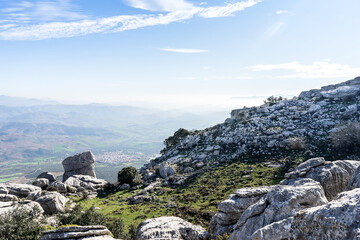 El Torcal, Spain. Panoramic view from the rock to the valley