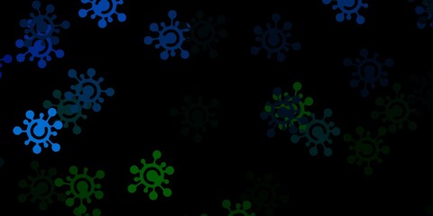Dark blue, green vector backdrop with virus symbols.