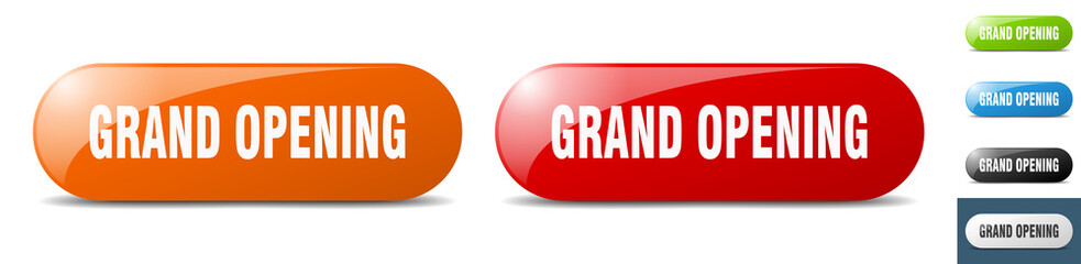 grand opening button. key. sign. push button set