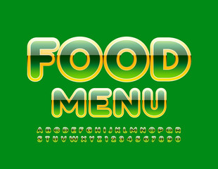 Vector creative sign Food Menu. Glossy trendy Font. Elite bright Alphabet Letters and Numbers set