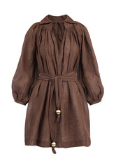 Festive brown dress. Front view