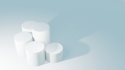 Minimal pedestal or product display stand geometric shape and copy space for input text or graphic design. Mock up podium in abstract white and blue pastel composition, 3d rendering, 3d illustration