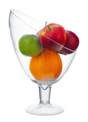 Glass bowl for fruits storage isolated on white