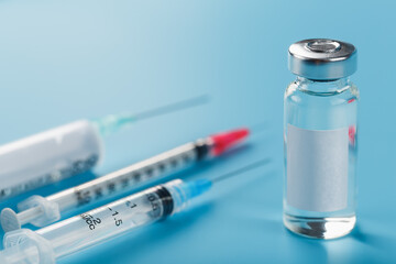 A set of medicines in ampoules and syringes for the treatment of viruses, vaccination and diseases.