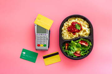 Delivery food is paid with payment terminal and credit card