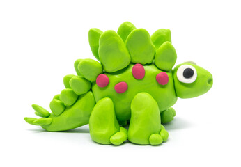 Play dough Stegosaurus on white background. Handmade clay plasticine
