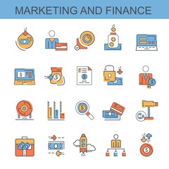 Marketing and finance. Set of icons for the site. Set of flat, vector, icons. The set contains icons such as money management, statistics, sponsors.